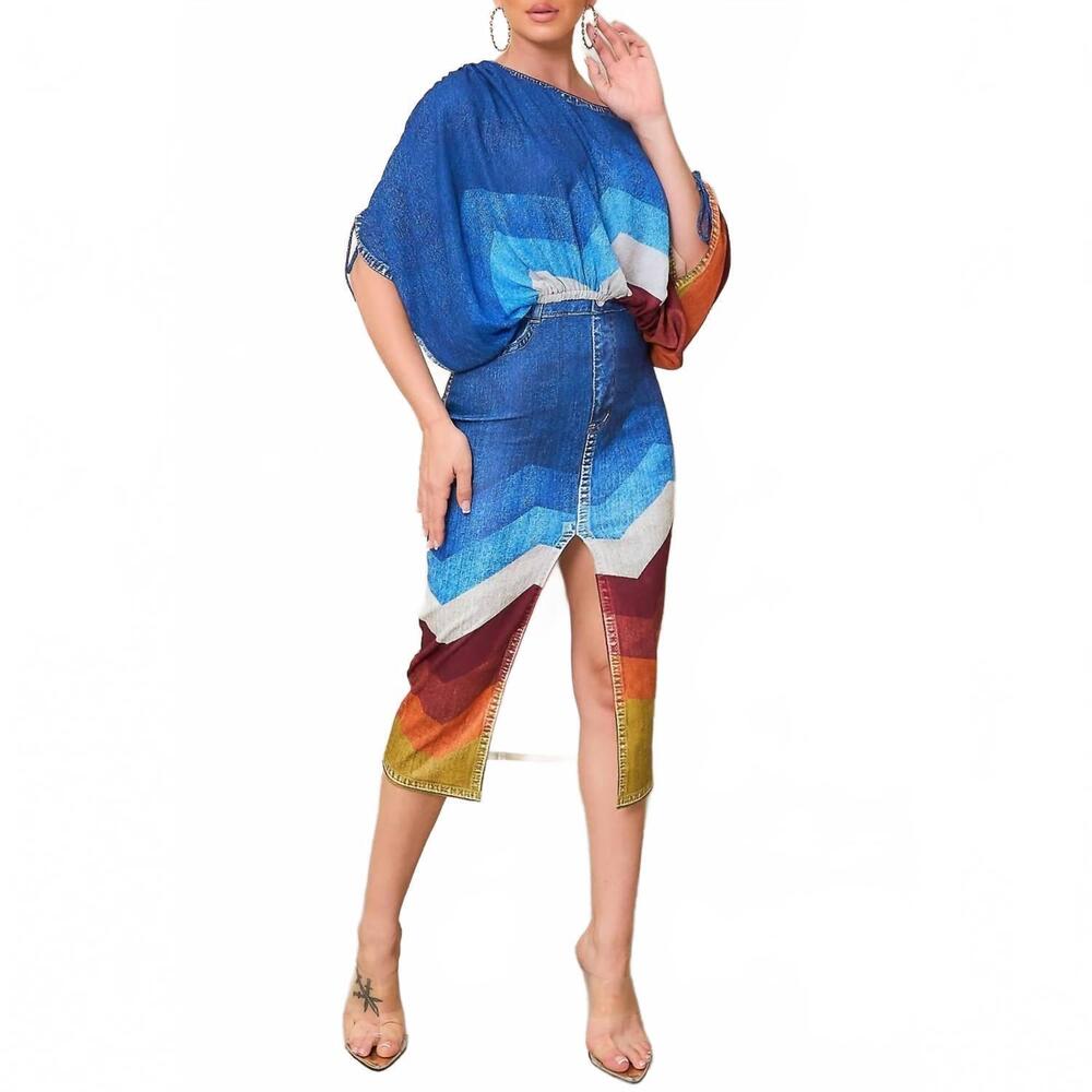 NEW ARIEL chic slit skirt set in multi
